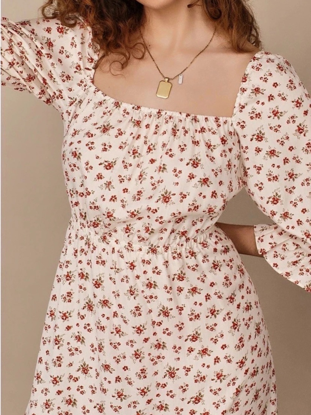 Reformation Floral Midi Dress in White & Red Like New